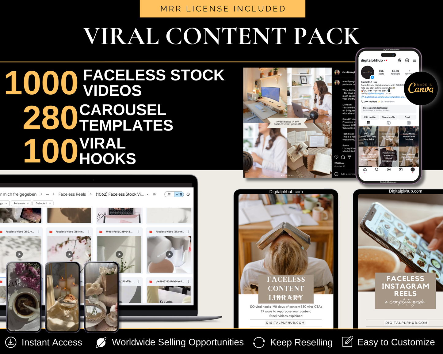 1000 faceless stock videos 280 carousel templates 100 viral hooks for instagram tiktok linkedin to promote your products