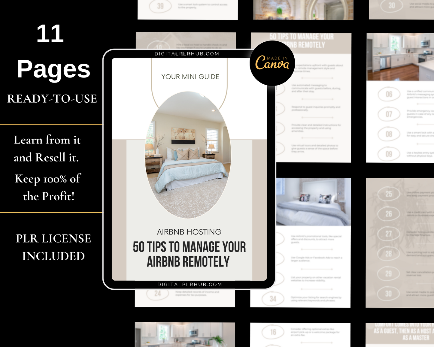 eBook 50 Tips to Manage Your Airbnb Remotely editable in canva improve to manage you airbnb