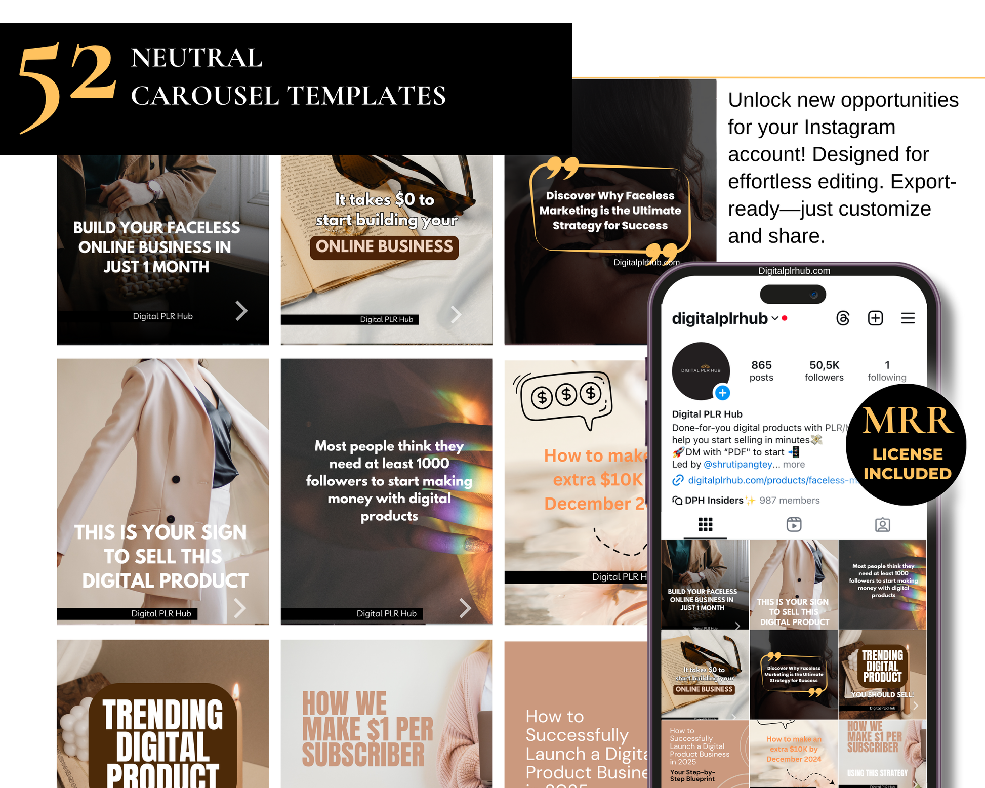 52 Neutral Carousel Templates with MRR rights
