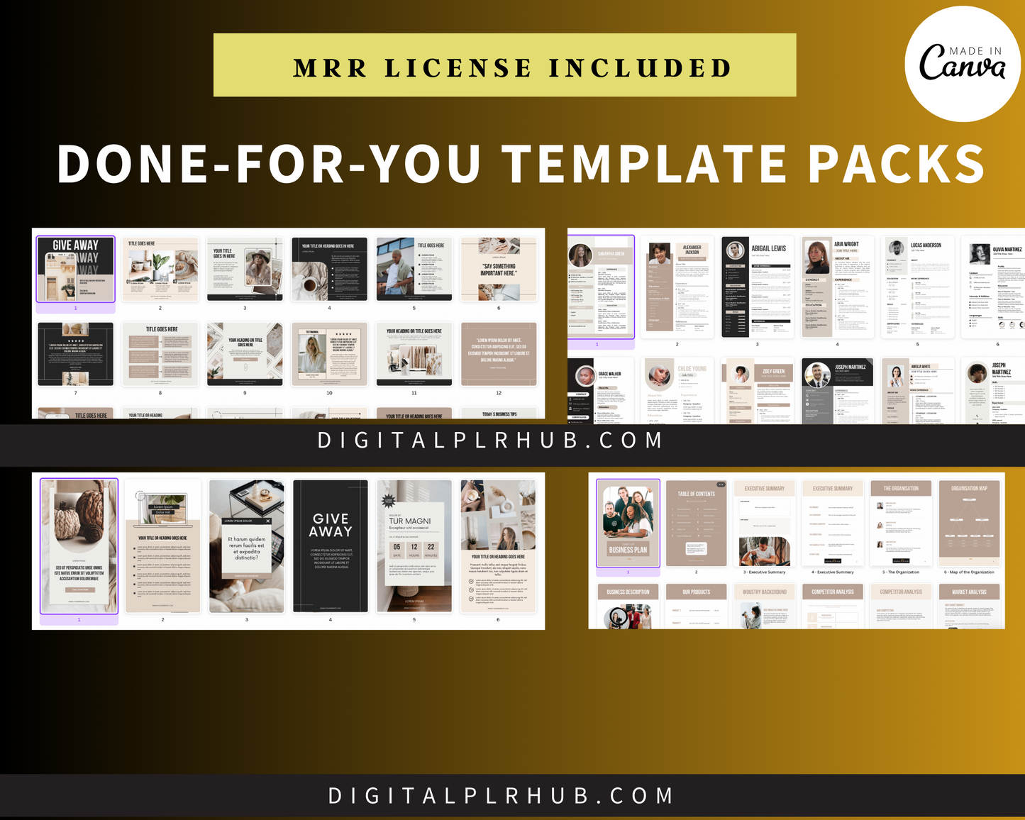 Social media, business plan, and resume templates for digital creators. Done-for-you PLR to resell or use in client work.
