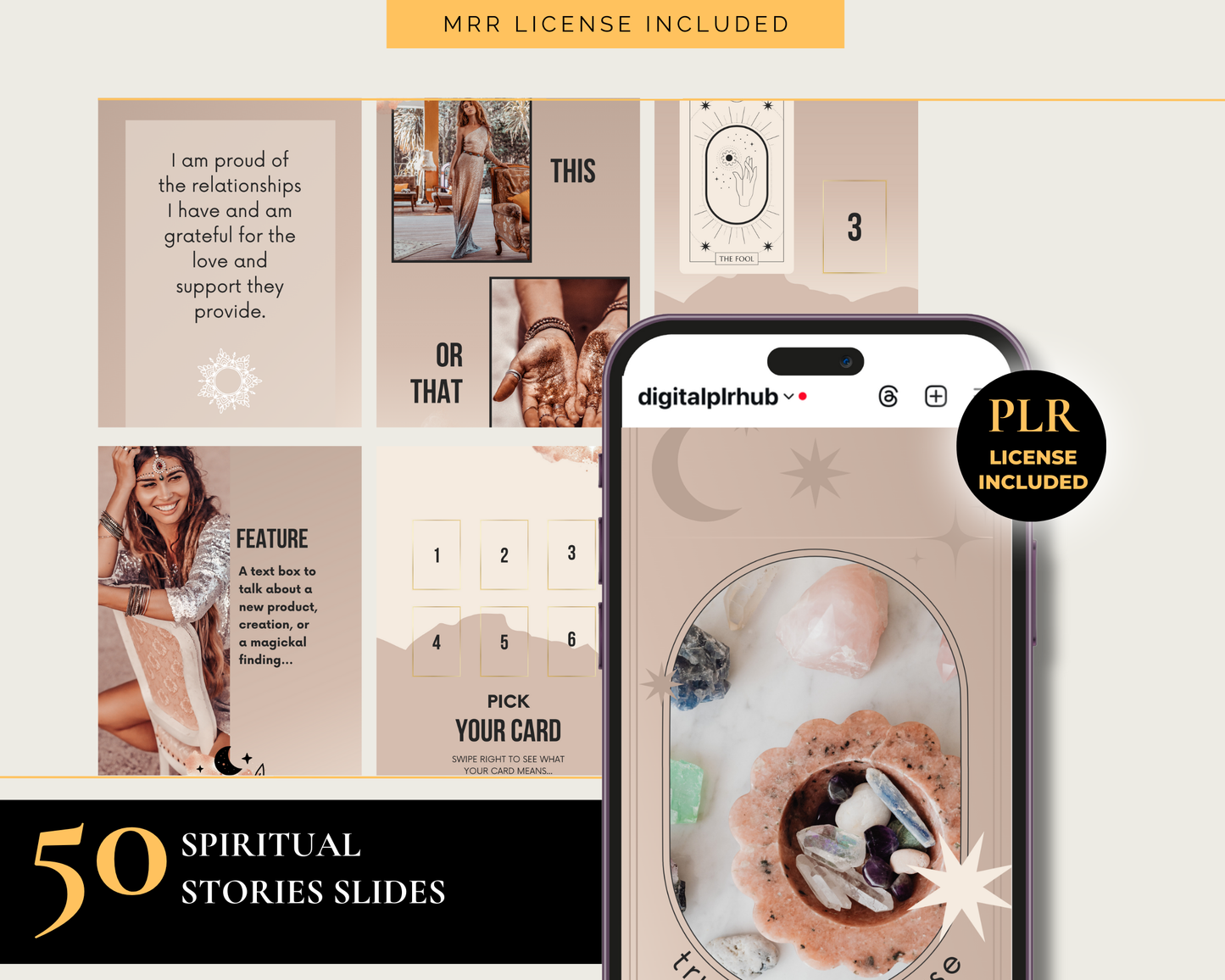 Spiritual Social Media Stories Pack | Tarot, Moon Cycles, and Affirmation Cards - Fully Customizable