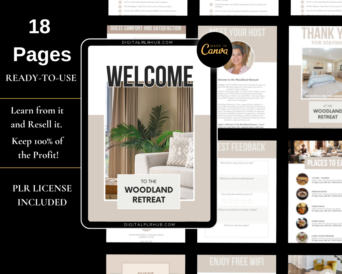 Comprehensive Airbnb hosting toolkit including checklists, printable signs, and business guides with Private Label Rights (PLR).