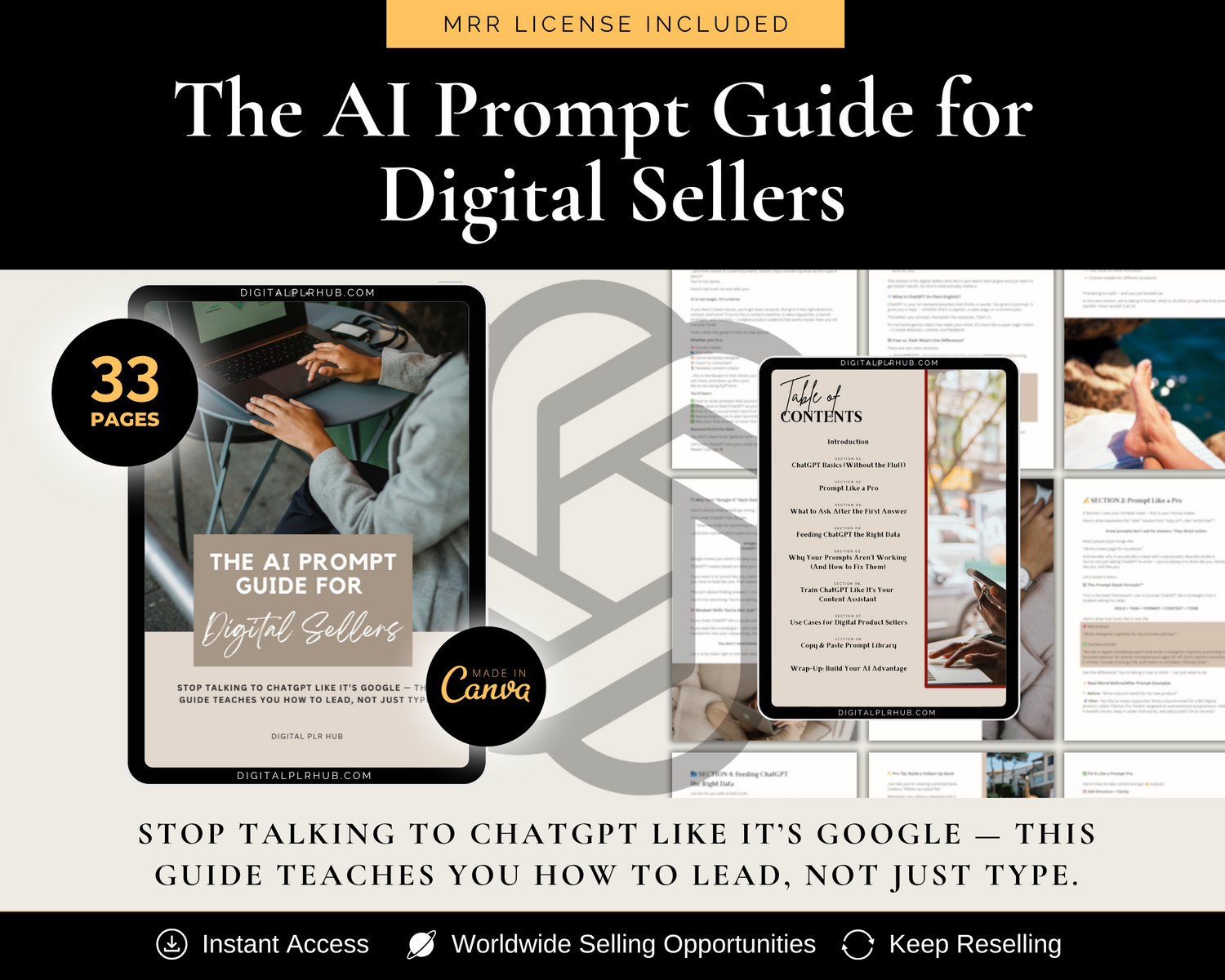 ChatGPT Prompt Guide digital sellers ebook cover mockup — learn AI prompt mastery for content creation and sales optimization
