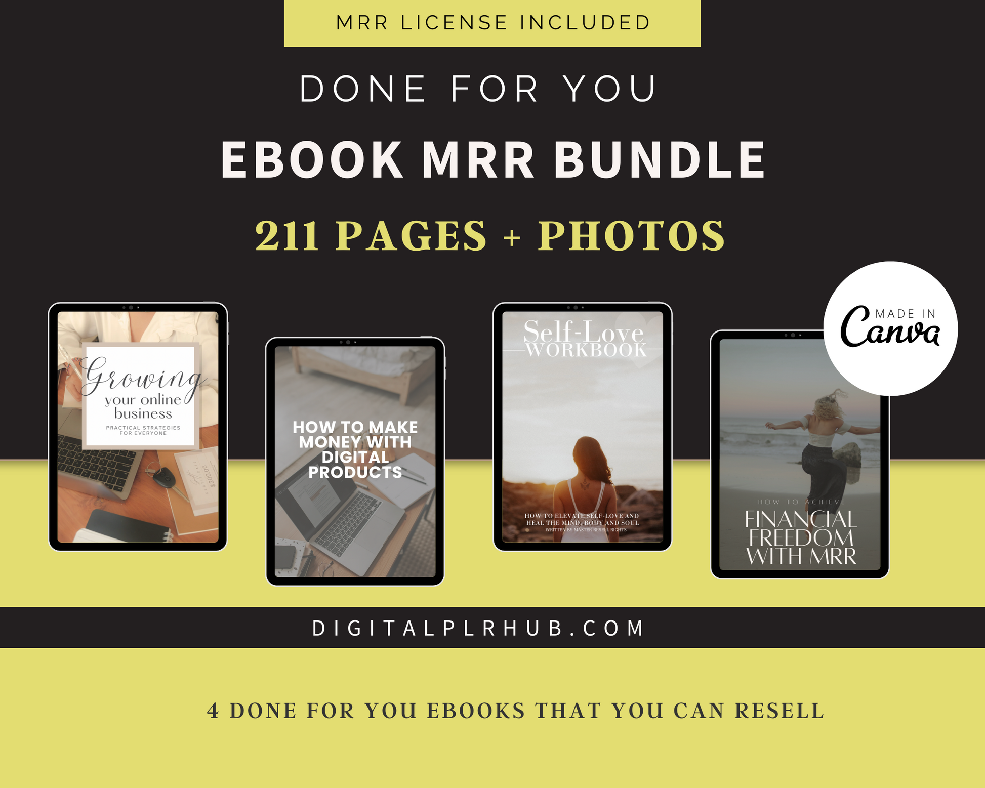 211-page ebook bundle including Canva editable templates and Master Resell Rights