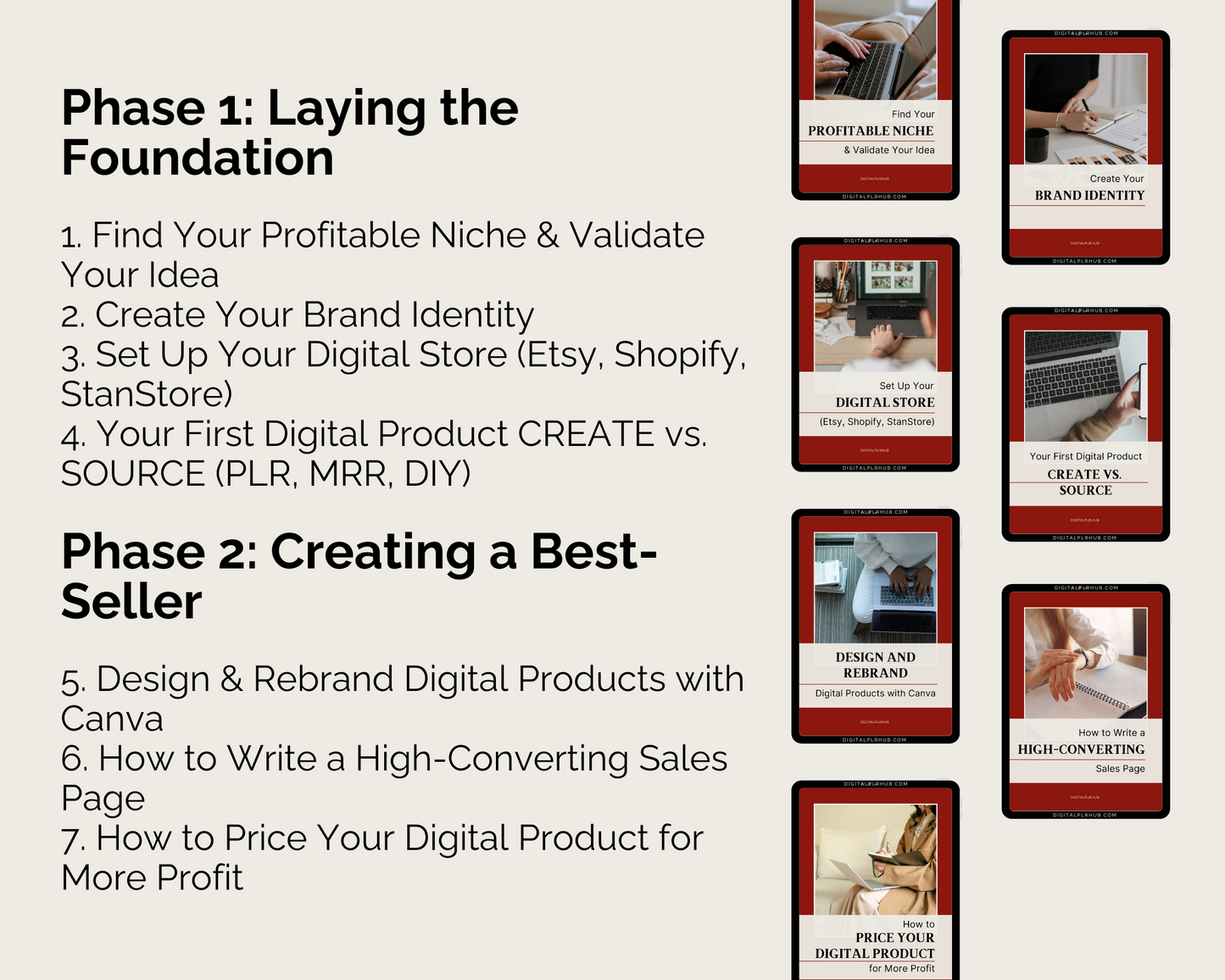 Phase 1 and 2 of the passive income course – set up your digital store, create a best-selling product using Canva.