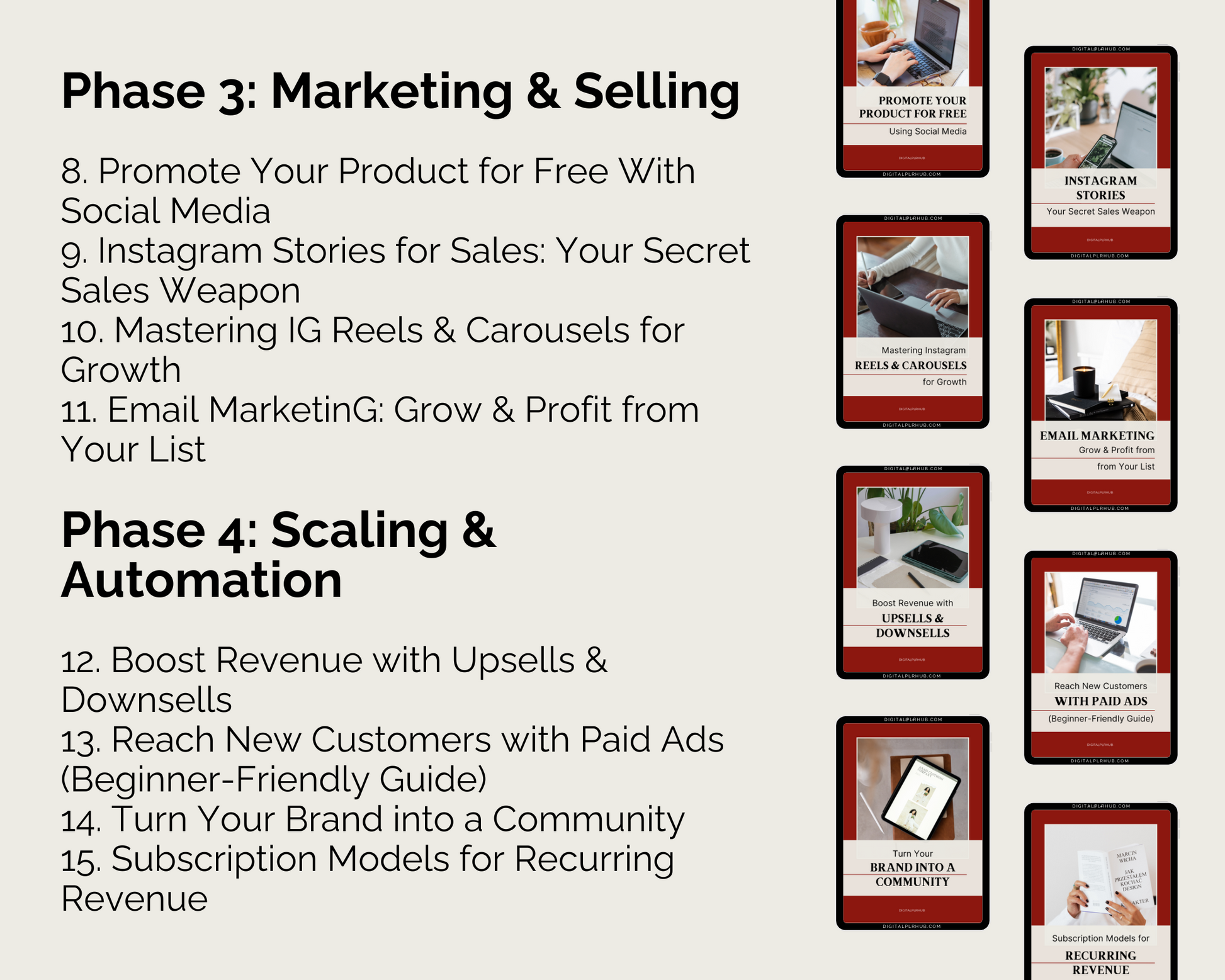 Marketing and scaling digital products – Instagram content strategy, email marketing, and automation training.