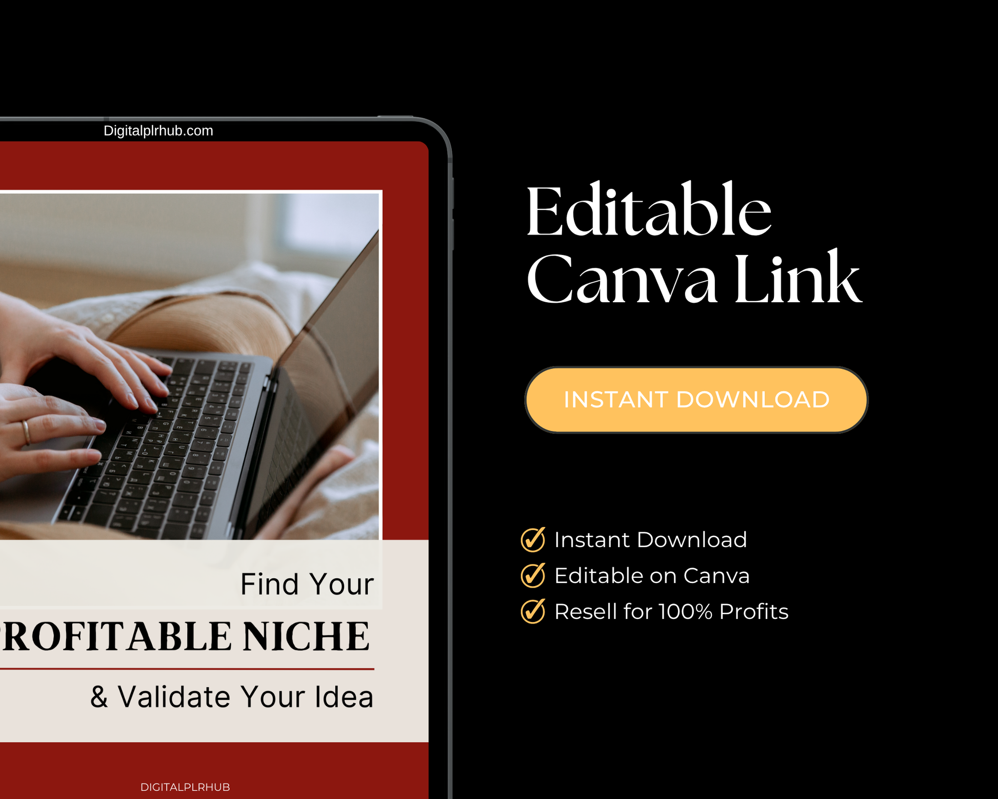 Editable Canva eBook 'Find Your Profitable Niche' with instant download and resell rights for passive income