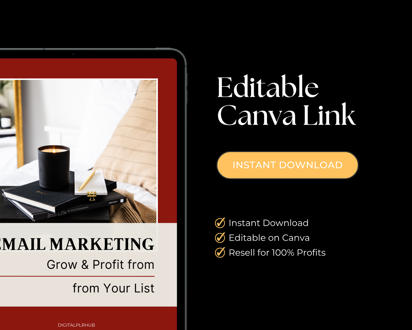 Instant download and editable Canva link included with Email Marketing Grow & Profit eBook – PLR and 100% resale profit rights