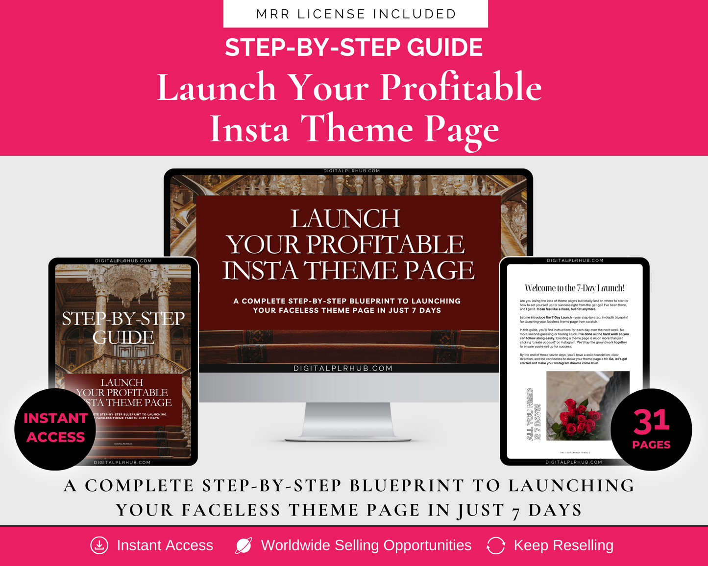 Step-by-step digital product guide to launch a profitable Instagram theme page. 31-page blueprint for faceless content creators using Canva.