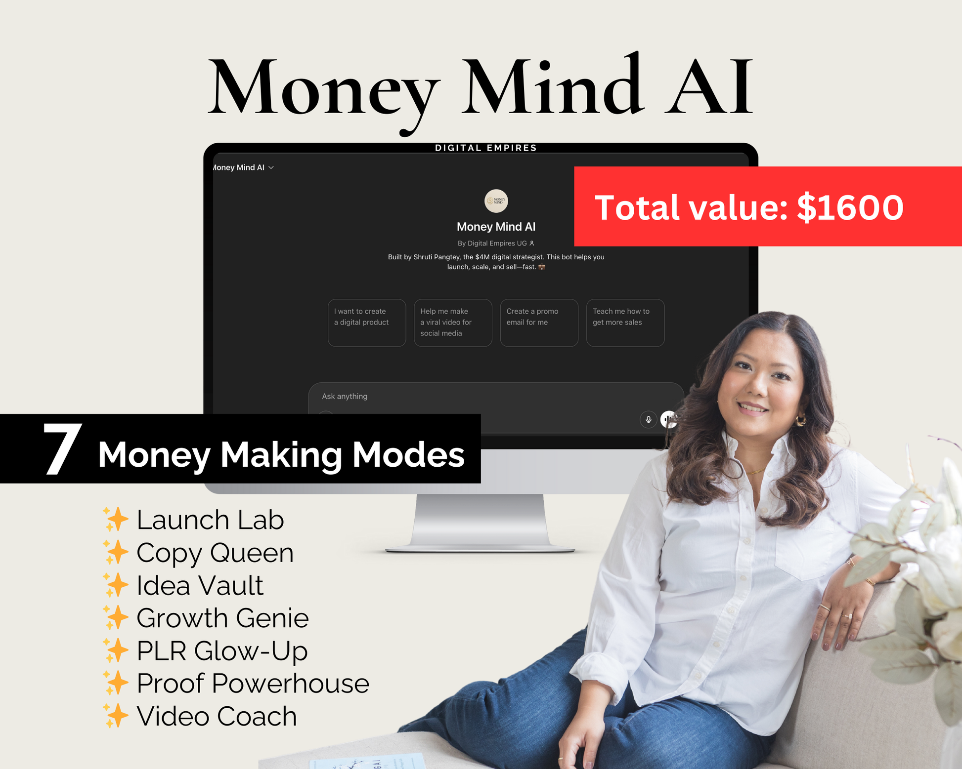 Money Mind AI tool with 7 digital product business modes for creators and solopreneurs