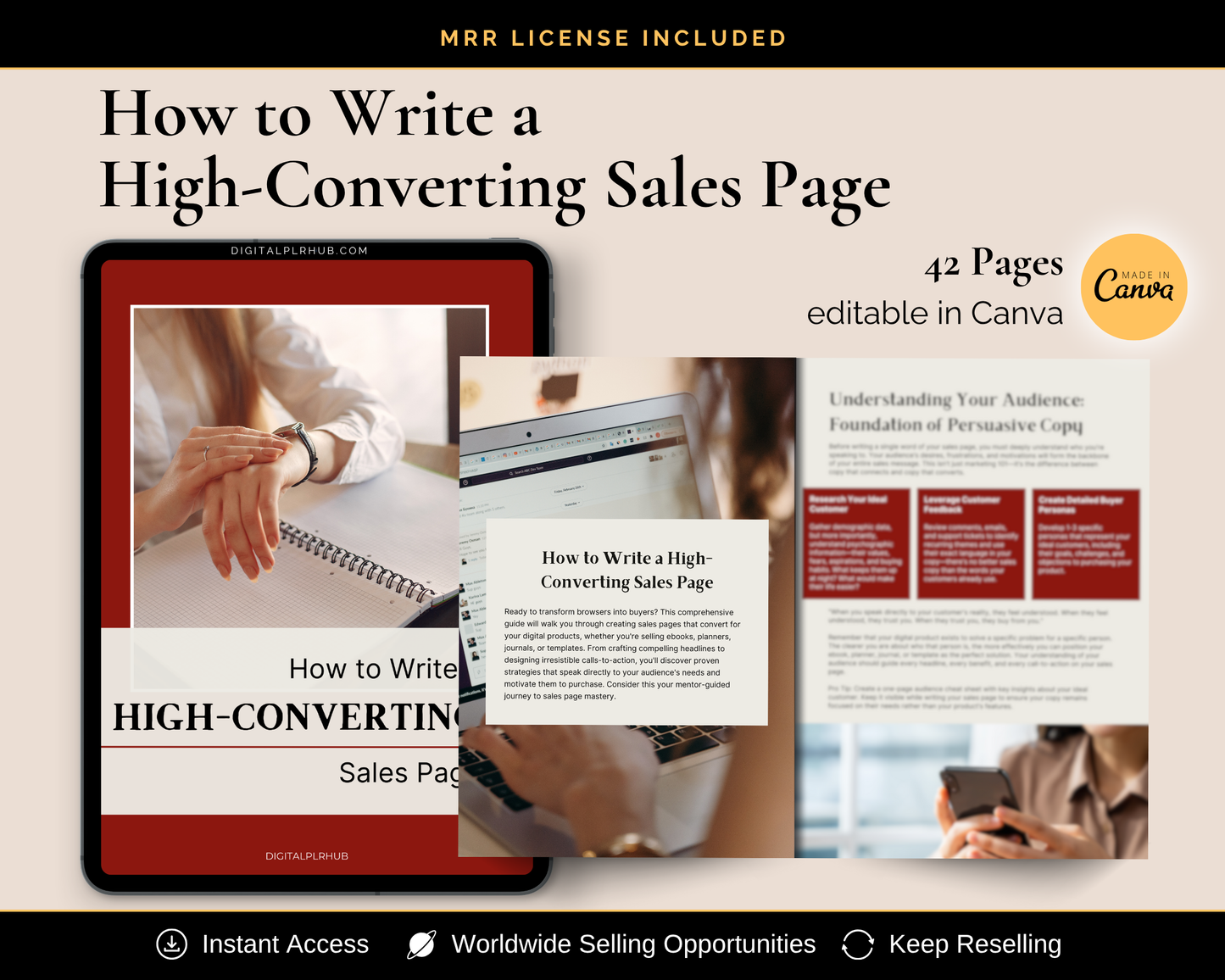 Product mockup for How to Write a High-Converting Sales Page. 42-page guide for writing persuasive digital product sales copy. Perfect for selling ebooks, templates, and courses.