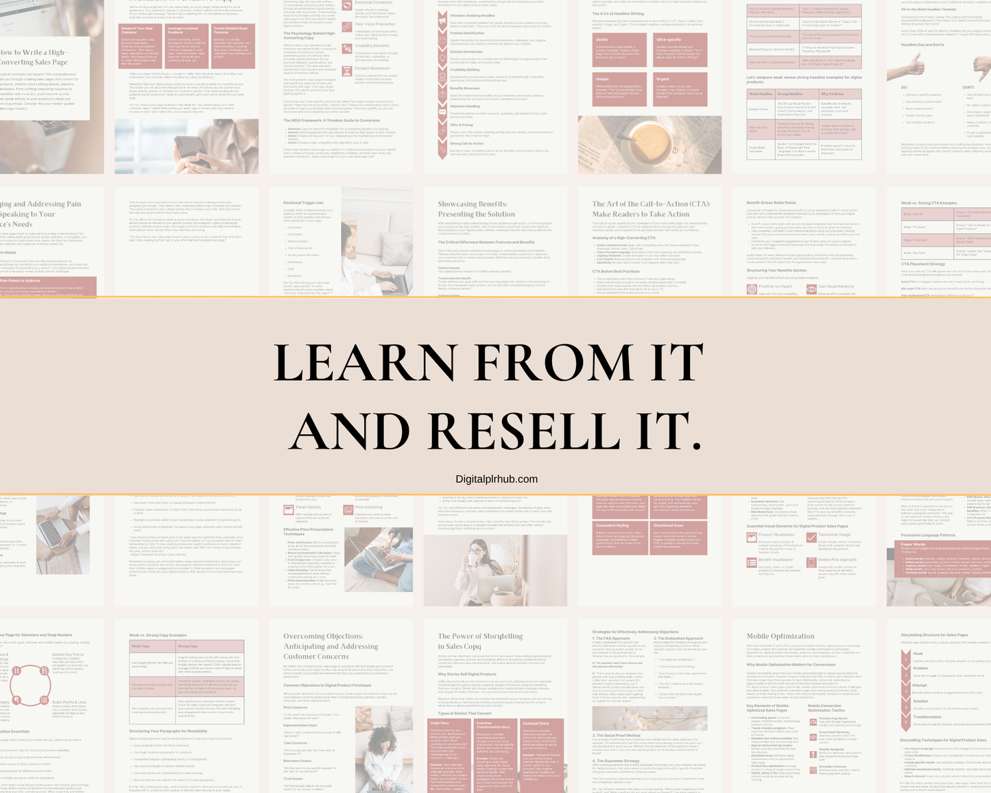 Editable Canva eBook for writing high-converting sales pages. Includes 42 pages of copywriting frameworks, sales psychology tips, and fill-in-the-blank templates for creators.