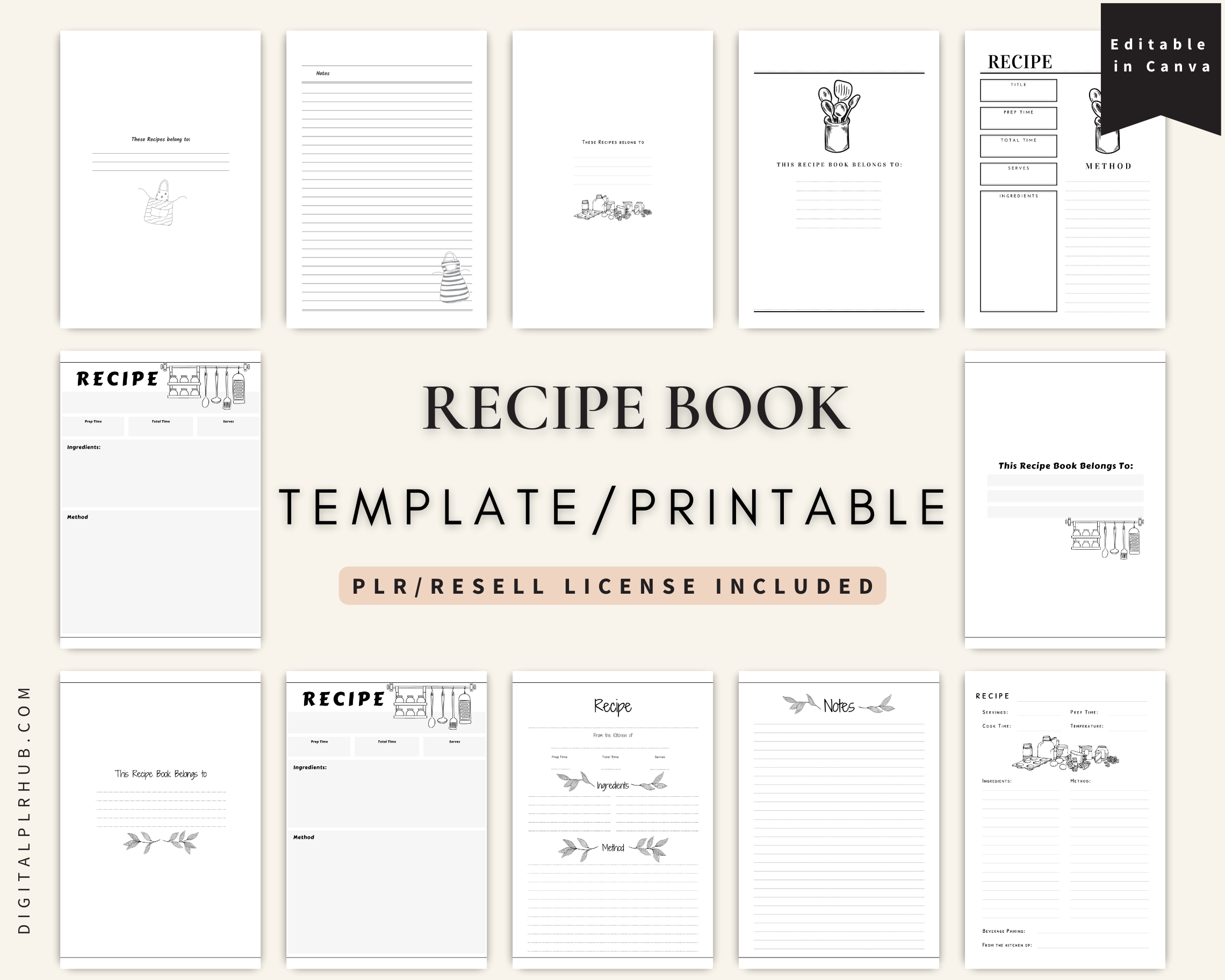 Recipe Sheet Printable Recipe Page Template Blank (Instant Download) 