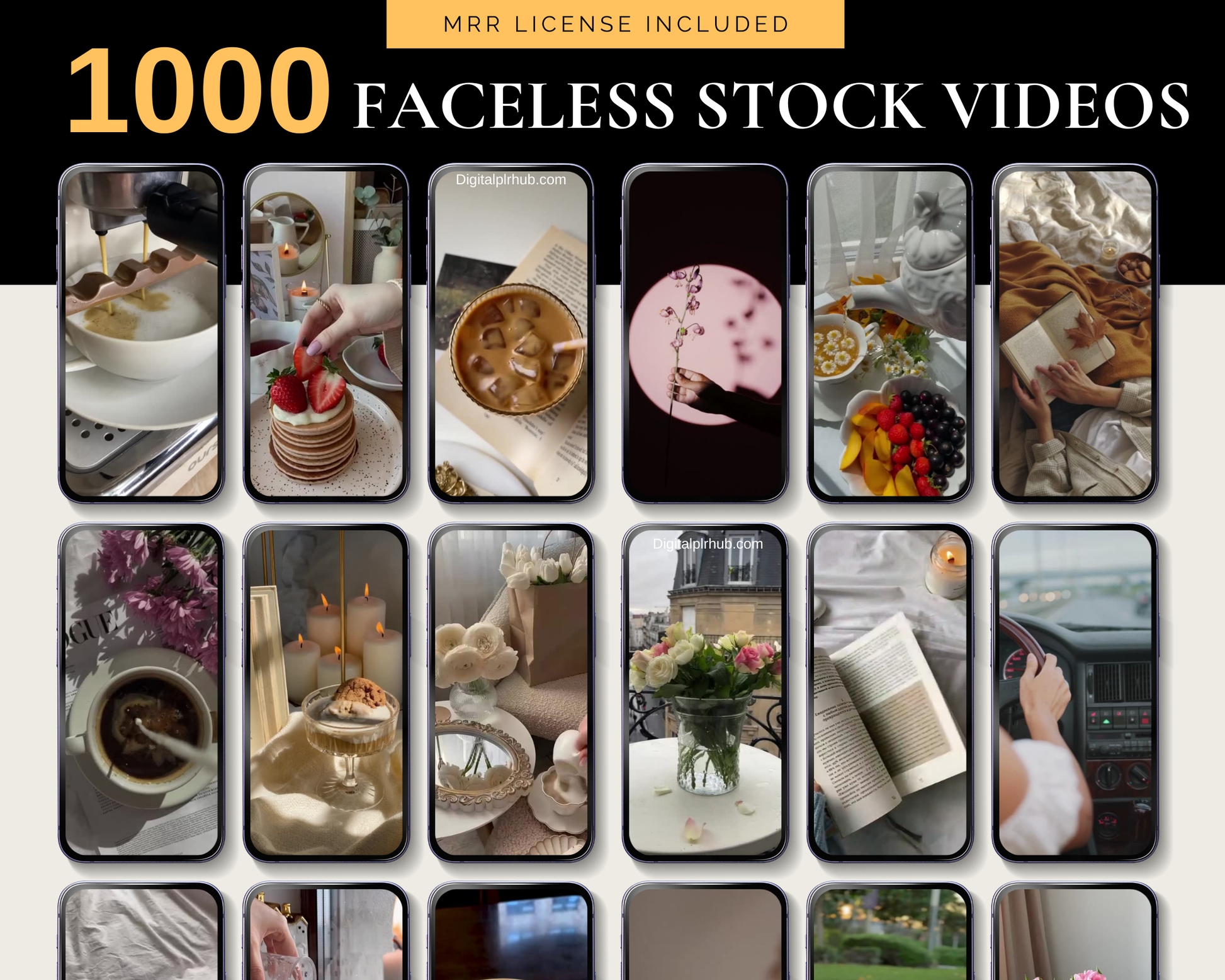 Faceless stock videos and carousel templates from the Viral Content Pack designed to boost engagement on Instagram and TikTok