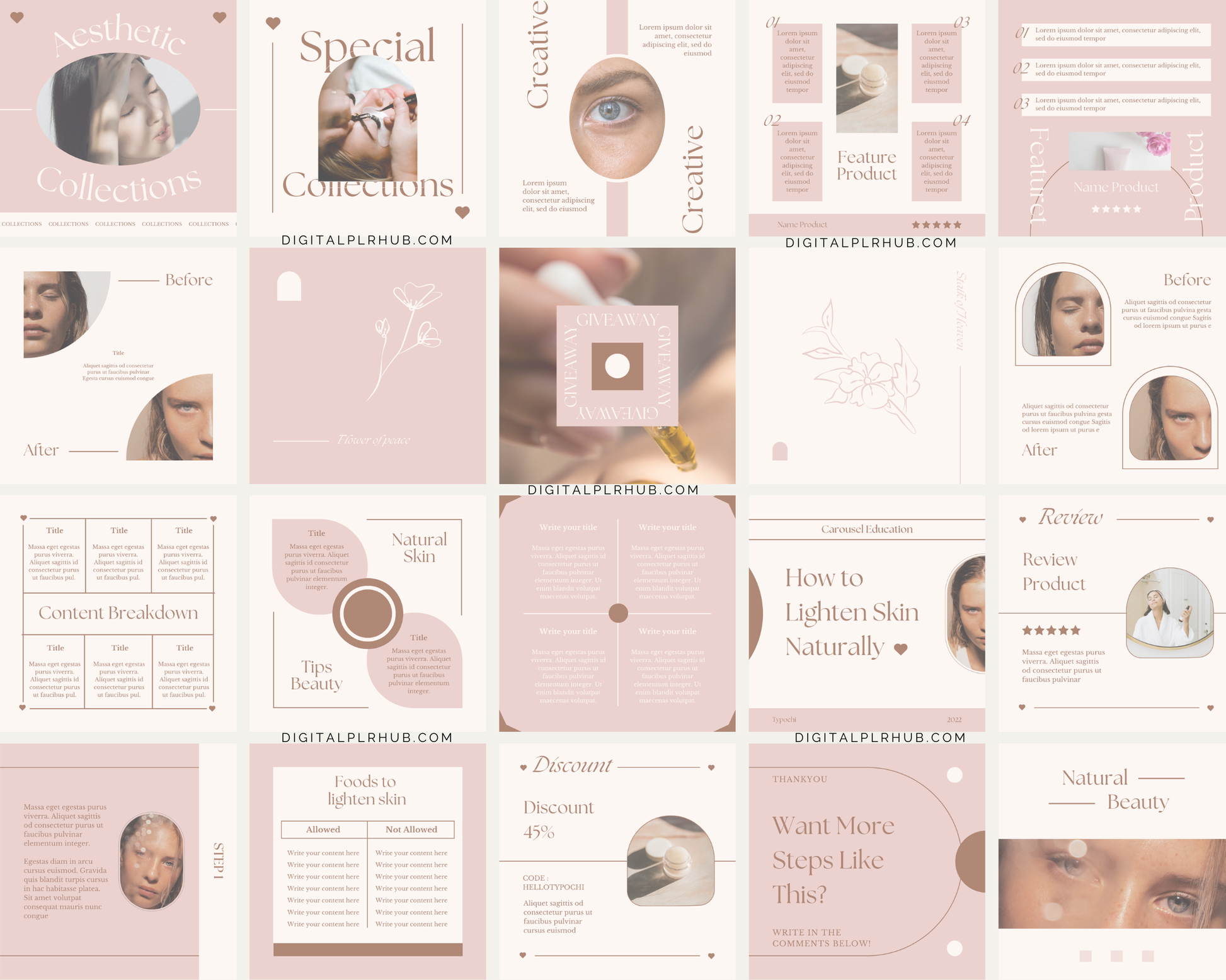 Professionally designed beauty Instagram templates for effortless content creation. Includes promotional posts, engagement graphics, and educational beauty content.