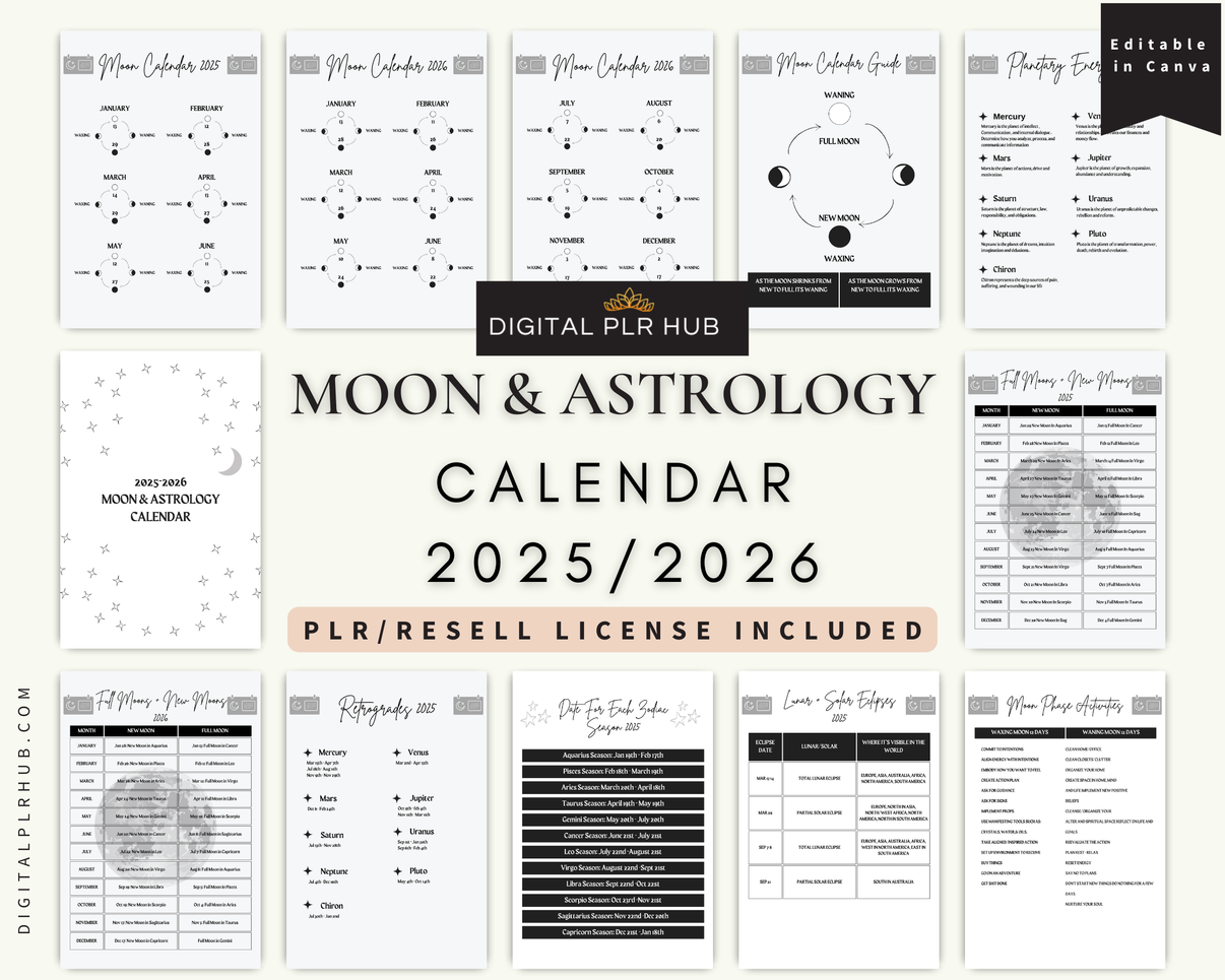 Moon & Astrology Calendar Digital PLR Hub