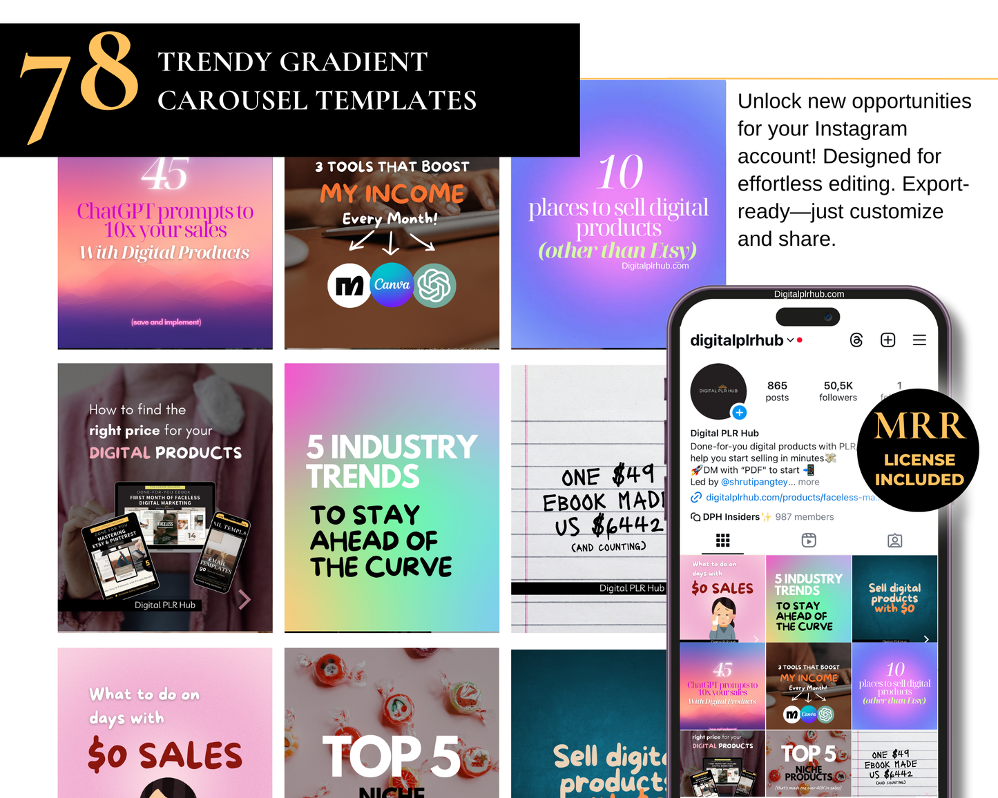 Editable Instagram carousel templates from the Digital Entrepreneur Bundle, optimized for digital marketers, entrepreneurs, and content creators.