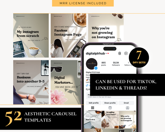 Preview of the Aesthetic Carousel Bundle showcasing 52 ready-to-post Instagram templates with minimalist, engaging designs.