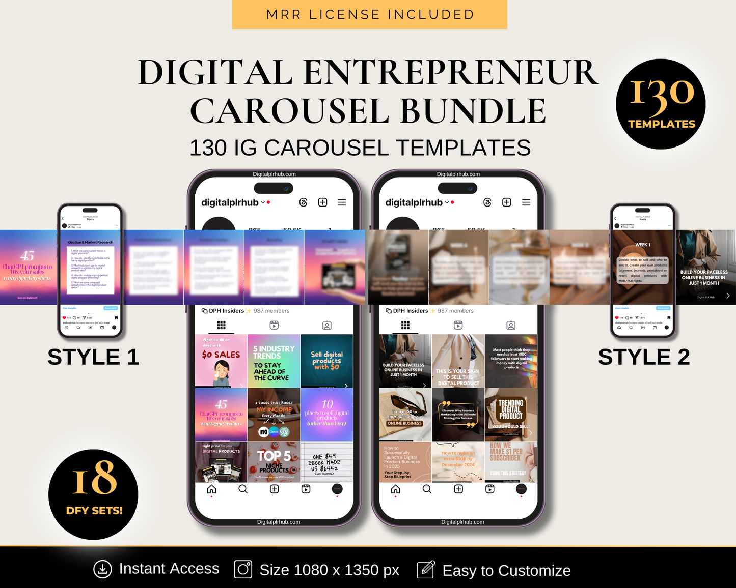 Digital entrepreneur Carousel Bundle templates done for you and ready to post make more sales