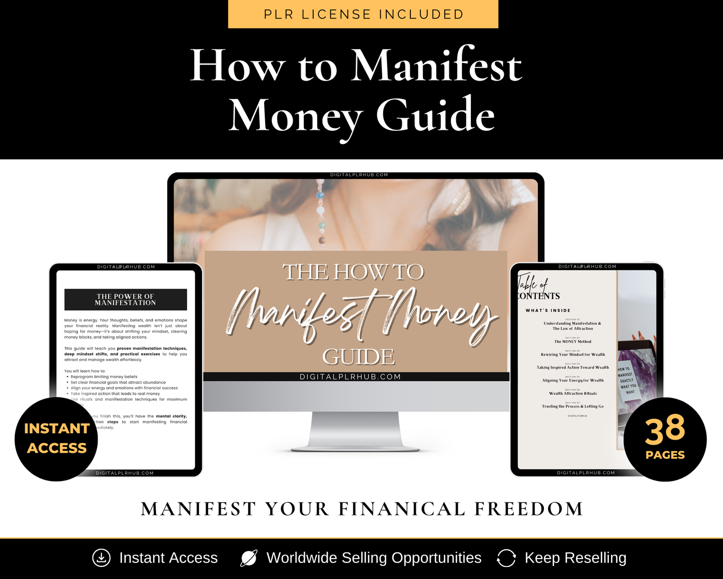 Discover the How to Manifest Money Guide – a 38-page digital guide designed to help you manifest financial abundance. Comes with PLR rights for reselling. Instant access and editable in Canva.