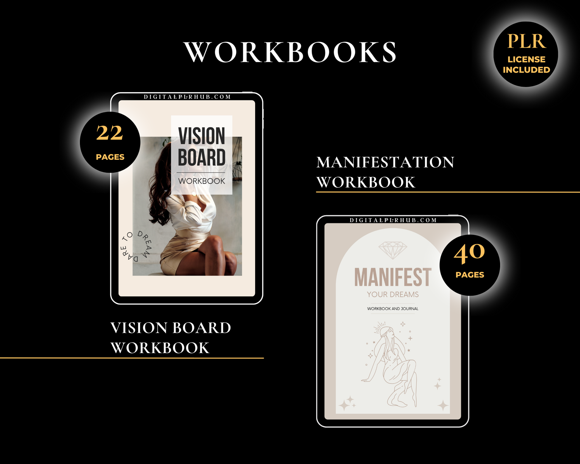 Workbooks with PLR license vision board workbook 22 pages manifestation workbook 40 pages printable and editable