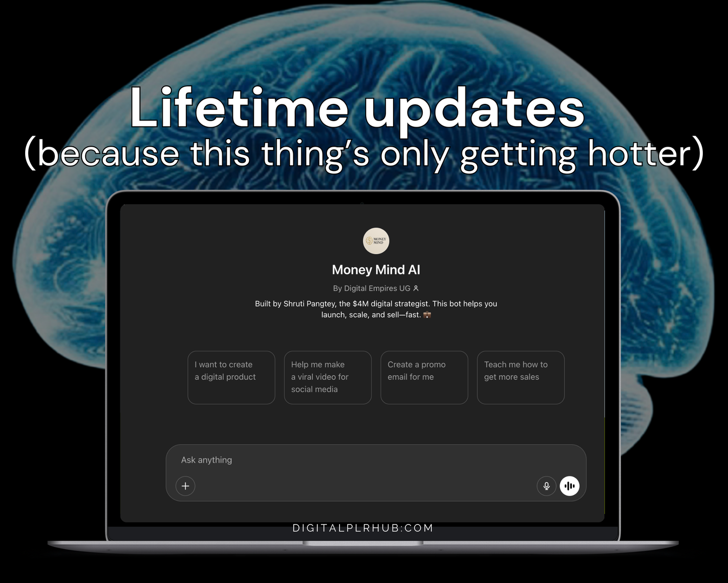 Money Mind Ai custom chatbot chatgpt for your digital product business or side hustle. easy to use and lifetime updates