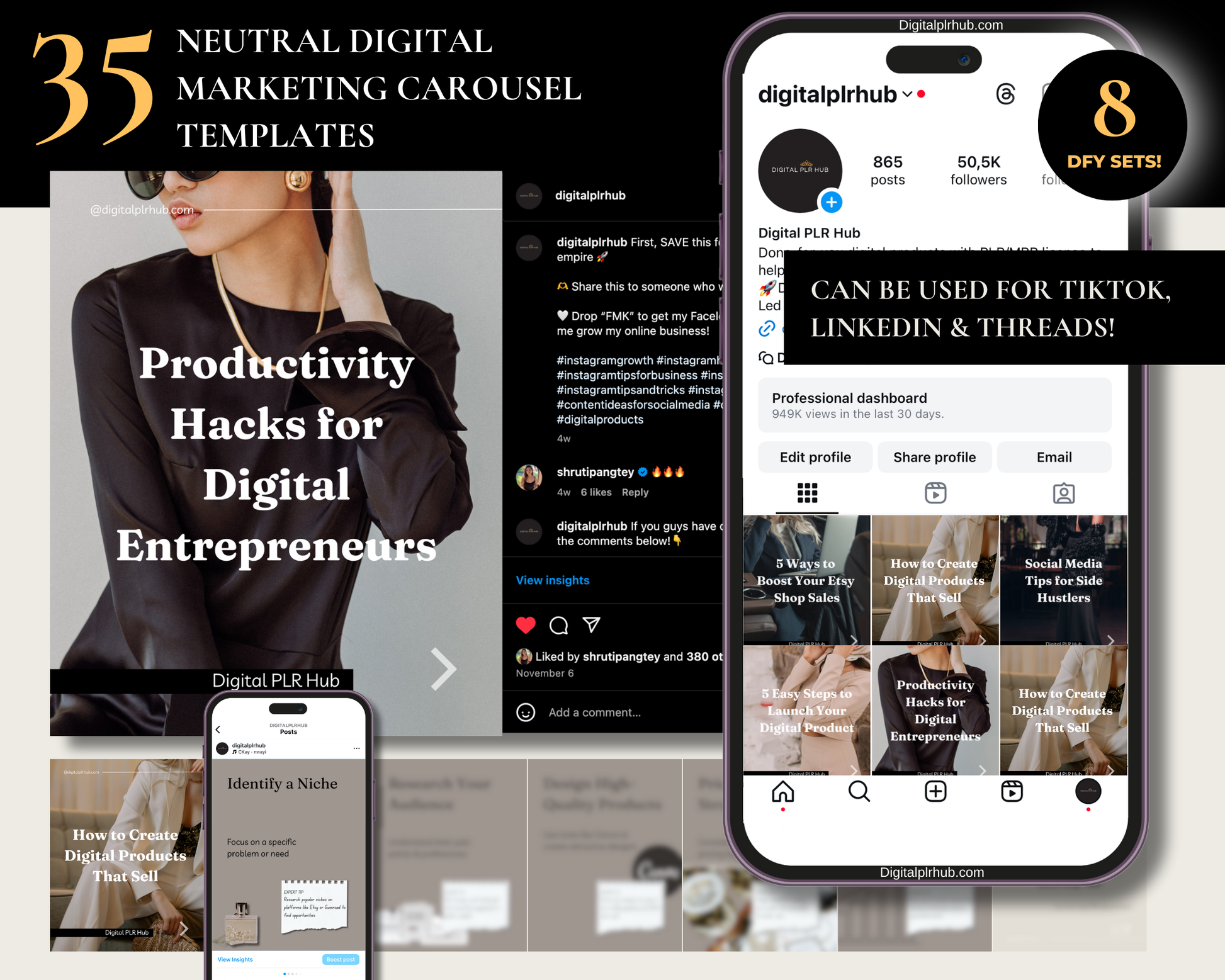 Neutral Digital Marketing Carousel templates for TikTok Linkedin and Instagram ready to post