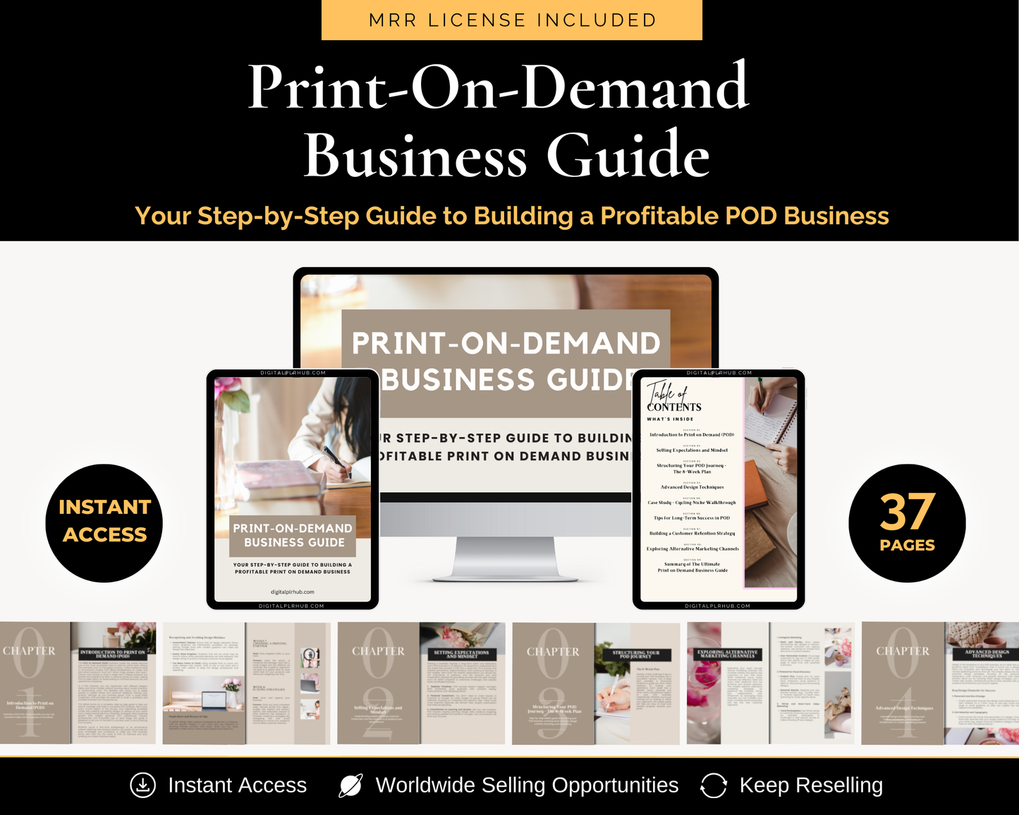 Cover of the Print-On-Demand Business Guide showcasing step-by-step strategies to launch and scale a profitable POD store.