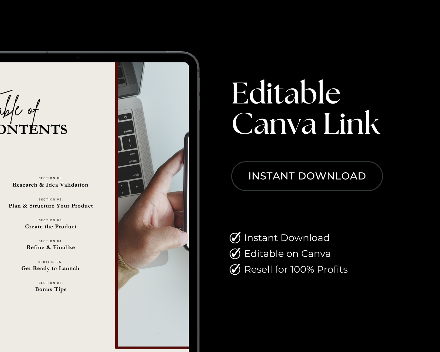 Checklist cover and benefits showing how to create your own digital product from scratch. Comes with PLR license to resell and keep 100% profits.