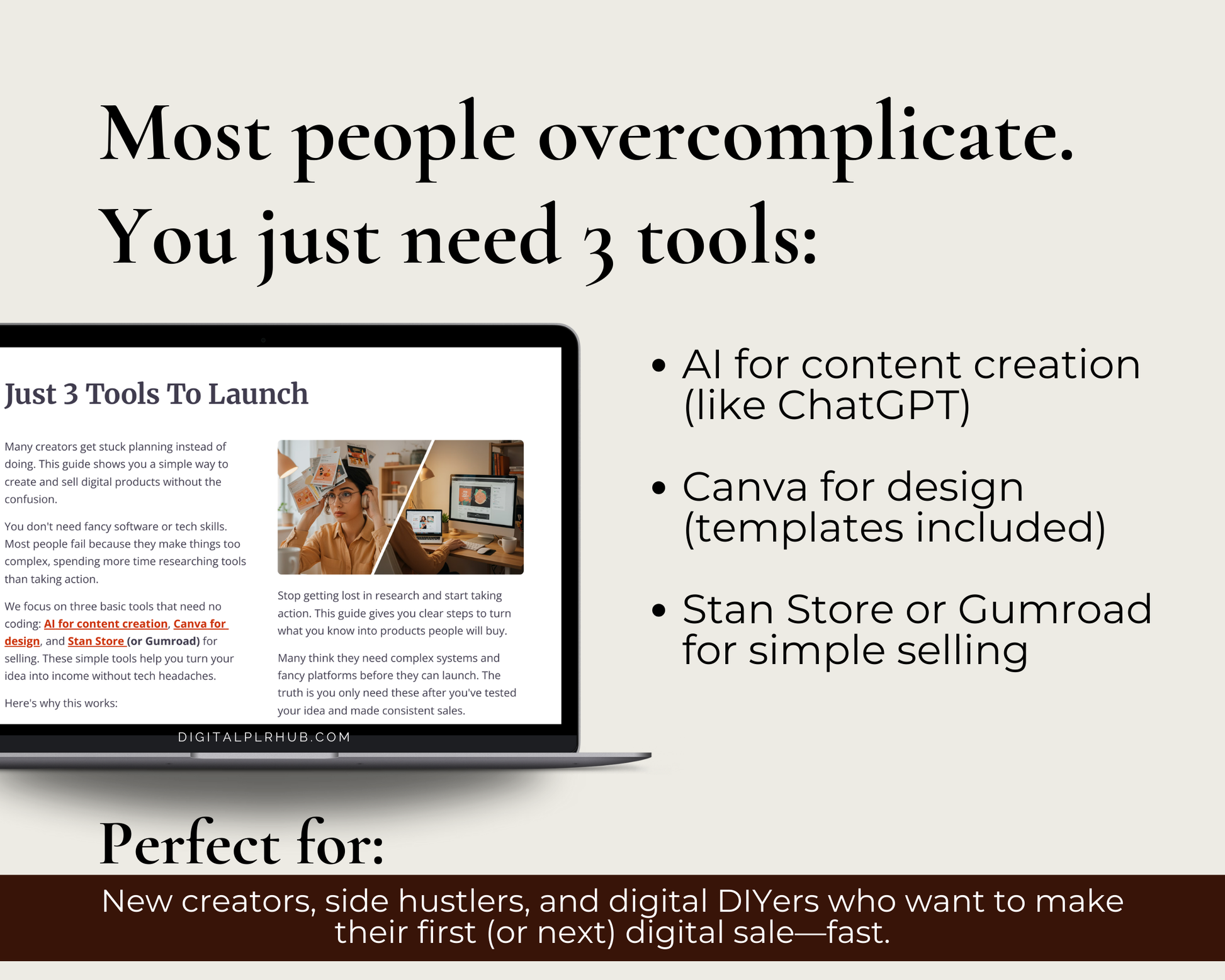Beginner-friendly digital product launch guide with only 3 tools