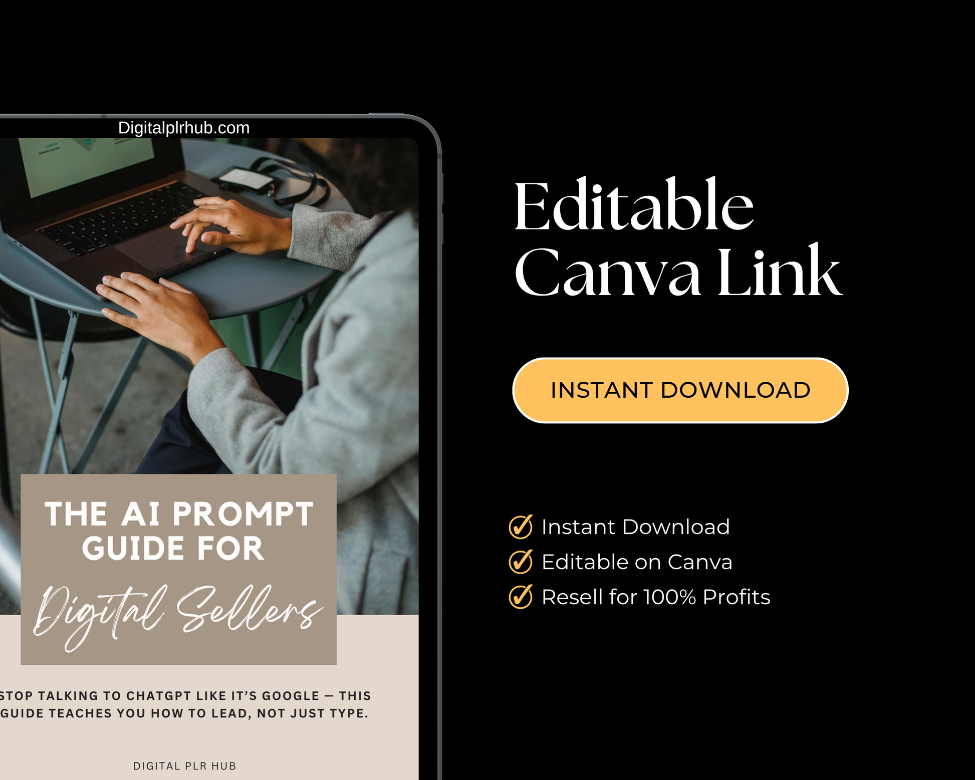Editable Canva template for ChatGPT Prompt Guide — includes AI prompt system, content bank workflows, and resale rights