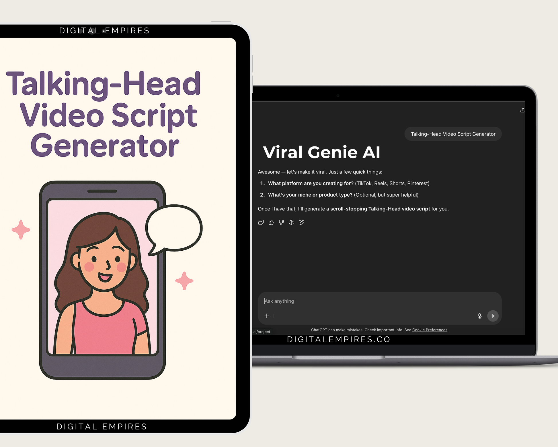 Faceless video script generator by Viral Genie AI. Voiceover-ready scripts for creators using ChatGPT without showing their face.
