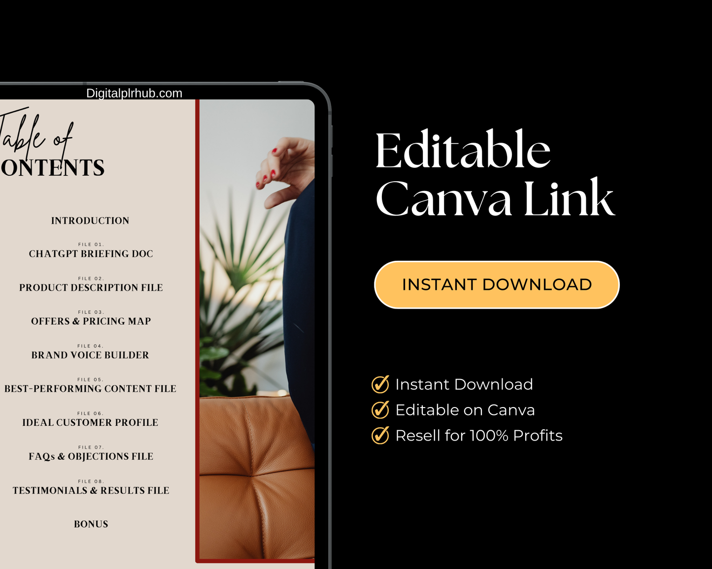AI Brain Workbook designed to train ChatGPT on your business with ready to fill AI training documents, instant download, Canva editable, and resale rights included